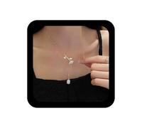 Iaceble Boho Flower Lariat Necklace White Rose Flower Choker Necklace Gold Flower Y Drop Necklace Rose Flower Necklace Chain Jewelry for Women