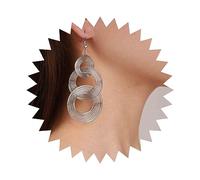 Iaceble Boho Layered Circle Dangle Earrings Round Circle Hoop Earrings 70s Disco Drop Earrings Long Metal Circle Earrings Three Circle Hook Earrings Jewelry for Women, Zinc, No Gemstone