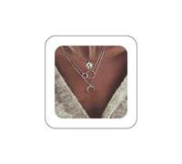 Iaceble Boho Layered World Map Necklace Moon Crescent Pendant Necklace Open Circle Choker Necklace Vintage Silver Interlocking Circle Necklace Chain Jewelry for Women