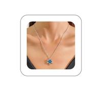 Iaceble Boho Snowflake Pendant Necklace Silver Blue Cz Snowflake Necklace Rhinestone Snow Flower Necklace Crystal Snowflake Necklace Sparkly Necklace Jewelry for Women
