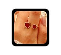 Iaceble Boho Vintage Heart Half Open Ring Red Heart Open Adjustable Ring Cute Double Love Wrap Rings Red Hearted Wedding Finger Rings Jewelry for Women