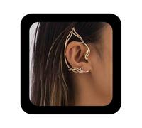Iaceble Gothic Elf Ear Wrap Earrings Gold Cat Ear Cuff Earrings Punk Elves Ear Climber Earrings No Piercing Cartilage Earrings Halloween Cosplay Earrings Jewelry for Women(Gold Right)
