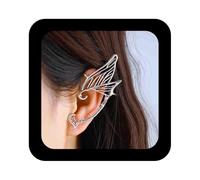 Iaceble Gothic Elf Ear Wraps - Black Wings Ear Cuffs & Cartilage Earrings - Vintage Elves Style - Metal Wings Ear Crawlers - Halloween Cosplay Jewelry for Women (Black Right), Metal