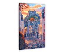 IADNG Edinburgh Castle And Georgian Townhouses Canvas Poster Bedroom Decor Landscape Decor Gift 08x12inch(20x30cm)