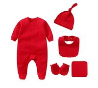IADOER Baby Unisex Baby Cotton Layette Set Gift for Baby Boys Girls Accessories Set Newborn Essentials 0-12 Months, 5 Pack-red, 0- 3 Months