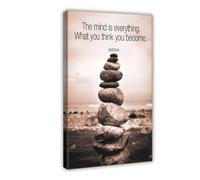 IAGHRT Buddha Balancing Rocks The Mind Is Everything Motivational Art Poster Canvas Poster Bedroom Decor Landscape Office Room Decor Gift 20x30inch(50x75cm)