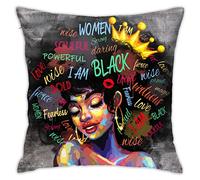 IAGM 18x18 Pillow Cover African American Black Girl Throw Pillow Cover with Zipper Black Art Pillows for Women Girls Bedroom