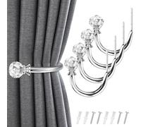 IAGORYUE 4 Pieces Curtain Holdbacks U Form Wall Mounted Curtain Tie Backs Hook Decorative Metal TieBacks with Crystal Ball Curtains Holder Holdbacks for Window Shower Drapery Voile Towel Coat (Silver)