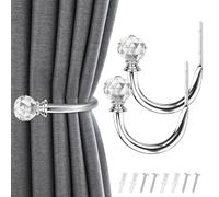 IAGORYUE Curtain Holdbacks 2 Pack U Shaped Metal Curtain Tie Backs Hooks with Clear Crystal Ball Tie Backs for Curtains Wall Mounted Drapery Holders for Home Office Hotel Window Drapes Decor (Silver)