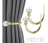 IAGORYUE Curtain Holdbacks 2 Pcs Acrylic Crystal Ball Curtain Tie Backs Hooks U Form Metal TieBacks for Curtains Wall Mounted Window Drapery Holdback Holders for Fixed Drapes or Hanging Items (Gold)