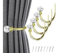 IAGORYUE Gold Curtain Holdbacks, 4 Pack U Shaped Crystal Ball Decorative Curtain Tie Backs, Wall Mounted Drapery Holdbacks Holders with Screws, Curtains Tiebacks Hooks for Living Room & Bedroom Drapes