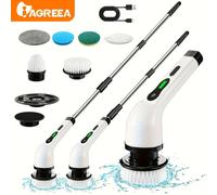 Iagreea Electric Spin Scrubber - Rechargeable, 2-Speed, Liquid Storage, 6 Replaceable Heads - Black & White, 10027933