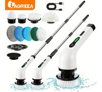 Iagreea Electric Spin Scrubber - Rechargeable, 2-Speed, Liquid Storage, 9 Replaceable Heads - Black & White