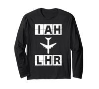IAH to LHR Flight Route Houston London Codes Long Sleeve T-Shirt