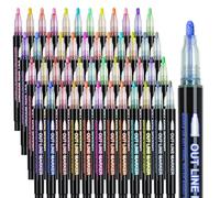 iaHOME Glitter Pens Outline Pen, 48 Double Line Outline Pens Metallic Markers Pens for Arts and Crafts, DIY Projects, Greeting Cards, Gifts for Teenage Girls