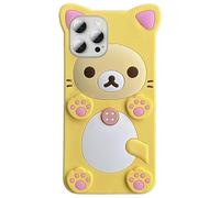 IAIYOXI 3D Cute Cartoon Bear Phone Case for iPhone 13 Pro Max - Fashionable and Stylish - Funny Pink Bear Design - Soft TPU Protective Case - Kawaii Silicone Cover for Women, Girls, and Kids (Yellow)