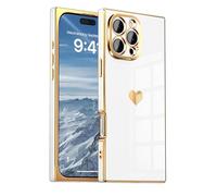 IAIYOXI Case for iPhone 12 Mini - Rectangle Design, Full Camera Protection, Cute Heart Pattern, Electroplated Reinforced Corners, Shockproof Edge Bumper,Compatible with iPhone 12 Mini,White