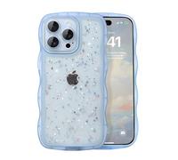 IAIYOXI Case for iPhone 12 Pro Max - Curly Wave Edge Design, Bling Glitter Star Shiny Case, Cute Pink Clear Full Protection Soft TPU Shockproof Cover for Women and Girls (iPhone 12 Pro Max, Blue)