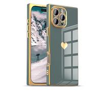 IAIYOXI Case for iPhone 13 Pro Max - Rectangle Design, Full Camera Protection, Cute Heart Pattern, Electroplated Reinforced Corners, Shockproof Edge Bumper,Compatible with iPhone 13 Pro Max,Blue Gray