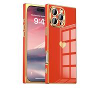 IAIYOXI Case for iPhone 14 Pro Max - Rectangle Design, Full Camera Protection, Cute Heart Pattern, Electroplated Reinforced Corners, Shockproof Edge Bumper,Compatible with iPhone 14 Pro Max,Red