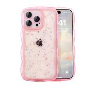 IAIYOXI Case for iPhone Xs Max - Curly Wave Edge Design, Bling Glitter Star Shiny Case, Cute Pink Clear Full Protection Soft TPU Shockproof Cover for Women and Girls (iPhone Xs Max, Pink)