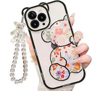 IAIYOXI for iPhone 11 Pro Case with Cute Flowers Bear Pattern, Camera Protector, Clear Phone Case and Lovely Strap Bracelet Chain, Compatible for iPhone 11 Pro for Girls Women (Black)
