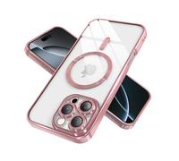 IAIYOXI Magnetic Clear Case for iPhone 16 Pro Max with Full Camera Lens Protection,Compatible with MagSafe,Plating Soft TPU Phone Case,Anti-Scratch Shockproof Slim Cover for Women Gilrs Men - Pink