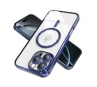 IAIYOXI Magnetic Clear Case for iPhone 16 with Full Camera Lens Protection,Compatible with MagSafe,Plating Soft TPU Phone Case,Anti-Scratch Shockproof Slim Cover for Women Gilrs Men - Navy Blue
