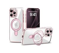 IAIYOXI Magnetic Invisible Stand for iPhone 14 Case 6.1" [Compatible with Magsafe], Full Body Protective Cover, Slim Clear Cover with Holder for Women Men Girls, Pink