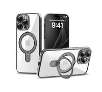 IAIYOXI Magnetic Invisible Stand for iPhone 14 Case 6.1" [Compatible with Magsafe], Full Body Protective Cover, Slim Clear Cover with Holder for Women Men Girls, Black