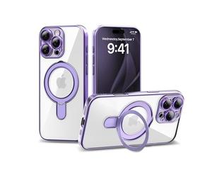 IAIYOXI Magnetic Invisible Stand for iPhone 14 Plus Case 6.7" [Compatible with Magsafe], Full Body Protective Cover, Slim Clear Cover with Holder for Women Men Girls, Purple