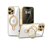 IAIYOXI Magnetic Invisible Stand for iPhone 14 Pro Case 6.1" [Compatible with Magsafe], Full Body Protective Cover, Slim Clear Cover with Holder for Women Men Girls, Gold