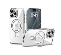 IAIYOXI Magnetic Invisible Stand for iPhone 17 Pro Max Case 6.9" [Compatible with Magsafe], Full Body Protective Cover, Slim Clear Cover with Holder for Women Men Girls, Silver