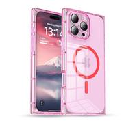 IAIYOXI Rectangle Edge Magnetic Clear Case for iPhone 16 Pro, Compatible with MagSafe, Full Camera Protection & Reinforced Corners, Thin Slim Shockproof TPU Phone Cover for Women Girls, Pink