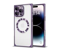 IAIYOXI Rectangle Magnetic Clear Case for iPhone 16 Pro Max, [Compatible with MagSafe],Soft Plating Phone Case with Full Camera Lens Protection,Anti-Scratch Shockproof Slim Cover, Dark Purple