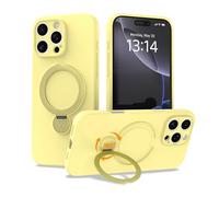 IAIYOXI Upgraded 360° Spin for iPhone 14 Silicone case with Invisible Stand, Soft Anti-Scratch Microfiber Lining Inside Phone Cover with Kickstand Rotatable for Women and Men, Cream Yellow