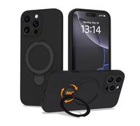 IAIYOXI Upgraded 360° Spin for iPhone 15 Pro Max Silicone case with Invisible Stand, Soft Anti-Scratch Microfiber Lining Inside Phone Cover with Kickstand Rotatable for Women and Men, Black