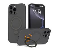 IAIYOXI Upgraded 360° Spin for iPhone 15 Silicone case with Invisible Stand, Soft Anti-Scratch Microfiber Lining Inside Phone Cover with Kickstand Rotatable for Women and Men, Gray