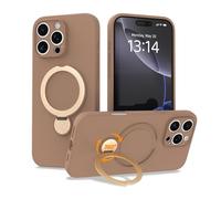 IAIYOXI Upgraded 360° Spin for iPhone 15 Silicone case with Invisible Stand, Soft Anti-Scratch Microfiber Lining Inside Phone Cover with Kickstand Rotatable for Women and Men, Coffee
