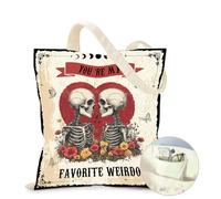 Ialtsidws Aesthetic Canvas Tote Bag for Women with Zippers & Inner Pocket, Lightweight Stylish Shoulder Handbag, Weirdo1, One Size