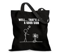 Ialtsidws Funny Novelty Not A Good Sign Sarcastic Canvas Tote Bag - Stick Figure Theme Design | Zippered Inner Pocket & Magnetic Snap Closure for Women Shopping Gift Bag