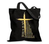 Ialtsidws Jesus Print Canvas Tote Bag With Magnetic Buckle And Zipper Inner Pocket, Jesus Cotton Graphic Totes, Christmas Gifts for Women Black Shoulder Bag, Present for girl Bible Bags