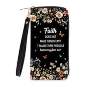 Ialtsidws Wallet for Women - Wallets Zipper Purse with Wristlet Strap & Card Slots, Coin Pocket Wallet, Phone Holder Clutch, Gifts for Women, Friend, Faith1, 7.48" x 3.93" x 0.59"