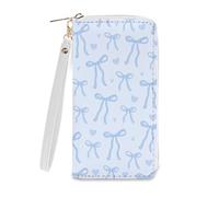 Ialtsidws Wallet for Women - Wallets Zipper Purse with Wristlet Strap & Card Slots, Coin Pocket Wallet, Phone Holder Clutch, Gifts for Women, Friend, BlueBow1, 7.48" x 3.93" x 0.59"