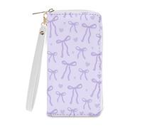 Ialtsidws Wallet for Women - Wallets Zipper Purse with Wristlet Strap & Card Slots, Coin Pocket Wallet, Phone Holder Clutch, Gifts for Women, Friend, PurpleBow1, 7.48" x 3.93" x 0.59"