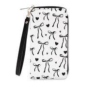 Ialtsidws Wallet for Women - Wallets Zipper Purse with Wristlet Strap & Card Slots, Coin Pocket Wallet, Phone Holder Clutch, Gifts for Women, Friend, BlackBow1, 7.48" x 3.93" x 0.59", Classic