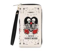 Ialtsidws Wallet for Women - Wallets Zipper Purse with Wristlet Strap & Card Slots, Coin Pocket Wallet, Phone Holder Clutch, Gifts for Women, Friend, LoveSkull1, Modern