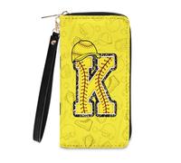 Ialtsidws Wallet for Women - Wallets Zipper Purse with Wristlet Strap & Card Slots, Coin Pocket Wallet, Phone Holder Clutch, Gifts for Women, Friend, SoftballLetterK1