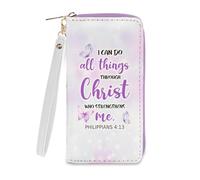 Ialtsidws Wallet for Women - Wallets Zipper Purse with Wristlet Strap & Card Slots, Coin Pocket Wallet, Phone Holder Clutch, Gifts for Women, Friend, PurpleChrist1