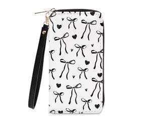 Ialtsidws Wallet for Women - Wallets Zipper Purse with Wristlet Strap & Card Slots, Coin Pocket Wallet, Phone Holder Clutch, Gifts for Women, Friend, BlackBow1, 7.48" x 3.93" x 0.59", Classic